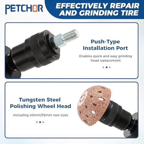 Air Tire Repair Polish Patch Kit with 2500RPM Low-Speed Buffer, Includes Tire Inner Liner Scraper, Patch Roller, Tungsten Steel Buffing Wheels, and Essential Tools for Tire Patching