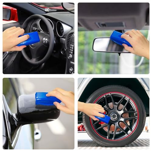 Tire Shine Pads, 2 Pcs Tire Dressing Sponge Applicator Contoured, Reusable Tire Shine Applicator with Lid for Car Detailing - color: Blue