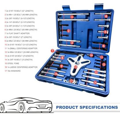 51 PCS Harmonic Balancer Puller Set, Heavy Duty Auto Steering Wheel Pulley Removal Tool Kit, Flange Type Gears Crankshafts Remover & Installer for Cars Trucks SUVs