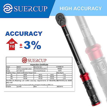 SUERCUP Next-Gen 100-Tooth, 1/2" Drive Click Torque Wrench, 10-170 Ft.Lb | 13.6-230.5 N.m, ±3% Accuracy, 3.6° Arc Swing Tool for Truck/SUV Suspension, Heavy Duty Control Arms, Lug Nuts & Auto Repair - size: (100Tooth) 1/2" 10-170 Ft.Lb/13.6-230.5 N.m