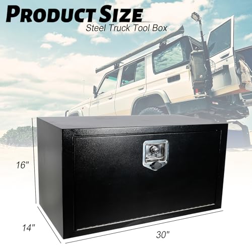 Steel Underbody Truck Tool Box ,Storage Organizer Toolbox with Key & Lock | Waterproof Tongue Box for Storage with Smooth Surface for Truck, Pickup, RV, Trailer - Black, 30" x 14" x 16" - size: 30" x 14" x 16"
