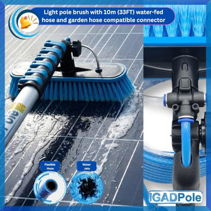 IGADPole 20 FT Water-Fed Washing Kit with Soap-Dispenser, Brush, 10″ Squeegee & Cobweb Duster for Windows, Gutters, Solar Panels & Exterior Walls - size: 20 ft Pole
