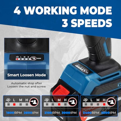 Dong Cheng 20V Brushless Impact Wrench, Max Torque 503 ft-lbs (682 N.m), 1/2 inch with 3 Mode Speed, 2400 RPM Cordless Impact Gun, Includes 4.0Ah Battery, Charger, 5 Impact Sockets and Kit Bag - style: One Battery