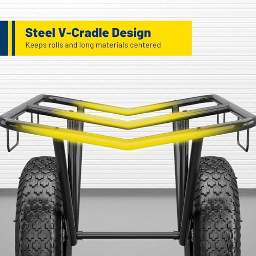 Heavy-Duty Carpet Dolly with Pneumatic Wheels, Steel V-Cradle Roll Carrier, 500 lb Capacity Portable Floor Roller Cart for Carpet, Lumber, Pipes & Large Material Rolls,for Warehouses, Stores - size: Small Dolly – 500 lb Capacity