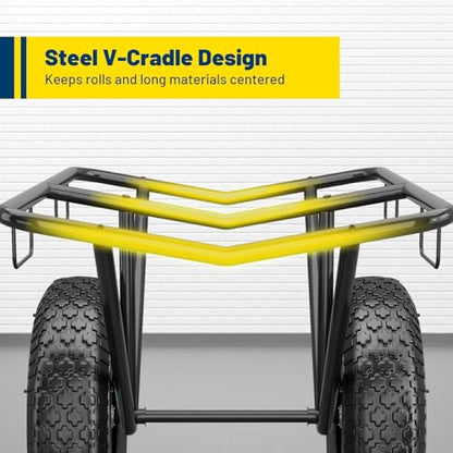 Heavy-Duty Carpet Dolly with Pneumatic Wheels, Steel V-Cradle Roll Carrier, 500 lb Capacity Portable Floor Roller Cart for Carpet, Lumber, Pipes & Large Material Rolls,for Warehouses, Stores - size: Small Dolly – 500 lb Capacity