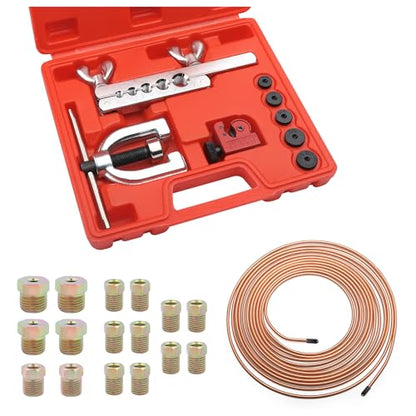 3/16 Brake Line Kit with 16 Brake Line Fittings and Tubing Bender,Double & Single Brake Line Flaring Tool Kit Car Accessories Fits for Most Hydraulic Braking Systems