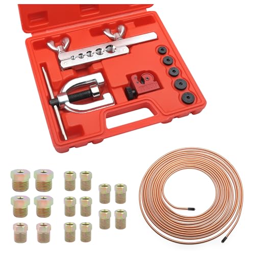 3/16 Brake Line Kit with 16 Brake Line Fittings and Tubing Bender,Double & Single Brake Line Flaring Tool Kit Car Accessories Fits for Most Hydraulic Braking Systems