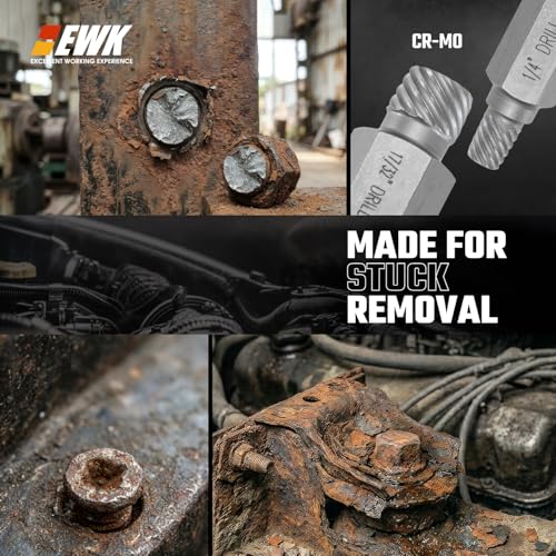 EWK 25-Piece Multi-Spline Screw Extractor Set, CR-MO Easy Out Bolt and Screw Remover for Stripped Screws, Rounded Bolts, Damaged Hex Heads, Broken Studs, and Rusted Fasteners - style: 25 Pcs Screw Extractor