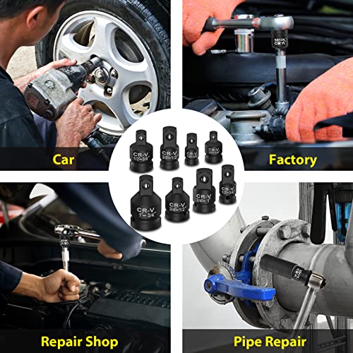 WYBENZ 8PCS Impact Socket Adapter and Reducer Set, 1/4" 3/8" 1/2" 3/4" Impact Adapter Set Breaker Bar Wrench Conversion Kit Mechanic tools with Storage Case - style: 8 Pcs