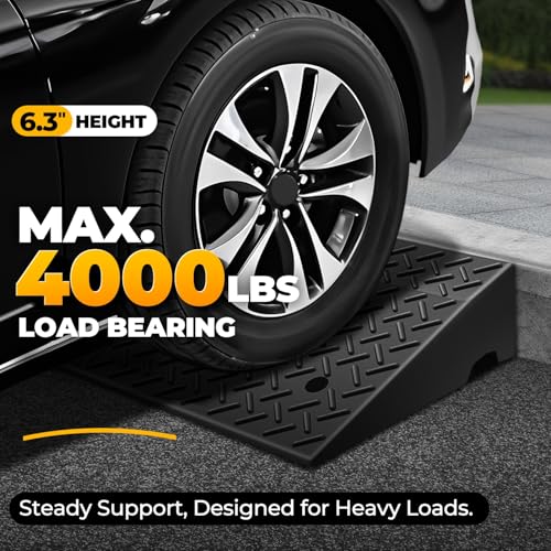 Auto Dynasty Rubber Curb Ramps, 6.3" Lift Height Curbside Driveway Ramp, 4410 LBS/2T Capacity Sidewalk Curb Ramp for Cars Trucks Bikes Motorcycles Wheelchairs - size: 6.3" Rise