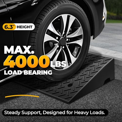 Auto Dynasty Rubber Curb Ramps, 6.3" Lift Height Curbside Driveway Ramp, 4410 LBS/2T Capacity Sidewalk Curb Ramp for Cars Trucks Bikes Motorcycles Wheelchairs - size: 6.3" Rise