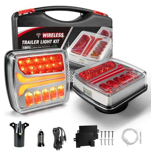 NeaLia CD033 Magnetic Wireless Trailer Lights, LED Tow Light Kit | Rechargeable, IP67 Waterproof, Brake/Turn/Running Signal for Truck, RV, Camper, Boat, Caravan - color: Amber