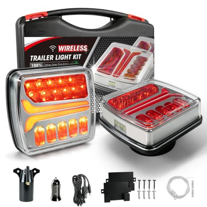 NeaLia CD033 Magnetic Wireless Trailer Lights, LED Tow Light Kit | Rechargeable, IP67 Waterproof, Brake/Turn/Running Signal for Truck, RV, Camper, Boat, Caravan - color: Amber