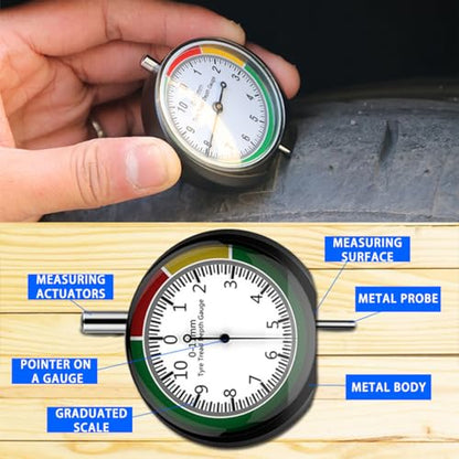 Bittwee Tire Tread Depth Gauge, Stainless Steel Tire Measure Device Tire Measure Tool, Automotive Tools tire Pointer Monitor, Auto Tyre Depth Tester Tread Depth Indicator for Motorcycle Car