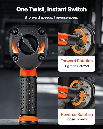 VEVOR Air Impact Wrench, 1/2" Drive Pneumatic Impact Wrench Up to 1100 ft-lbs Reverse Torque, 7500RPM 4-Speed Adjustable & Lightweight Pneumatic Gun for Auto Repairs and Maintenance - style: 1/2" 1100 ft-lbs