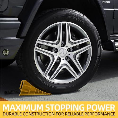 Homeon Wheels RV Camper Large Wheel Chocks Extra Wide with Handle and Rope for Travel Trailers, Cars, Tire Chocks Blocks 2 Packs Hard Plastic Heavy Duty(Yellow) - color: Yellow Large Chocks