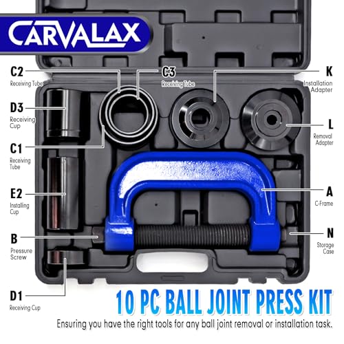 CARVALAX 10-Piece Ball Joint Press Kit | Ball Joint Removal Tool Kit w/Universal Adapters and Sockets for Most 2WD/4WD Cars, Trucks and SUVs - size: 10PC