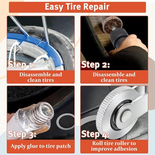 Low Speed Air Tire Buffer Kit, 2500 RPM Pneumatic Buffer Tool with Tungsten Buffing Wheels, Patch Roller and Inner Liner Scraper for Rubber Surface Prep and Patch Repair