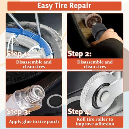 Low Speed Air Tire Buffer Kit, 2500 RPM Pneumatic Buffer Tool with Tungsten Buffing Wheels, Patch Roller and Inner Liner Scraper for Rubber Surface Prep and Patch Repair