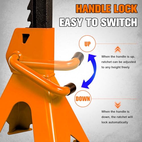 YATOINTO 3 Ton Jack Stands Heavy Duty 6,600 LBS, Car Jack Stand for Trucks with Double Pin Locking & Extra Rubber Pads, 11.3"-16.5" Adjustable for Garage, Home, DIY,1 Pair High Visibility Orange