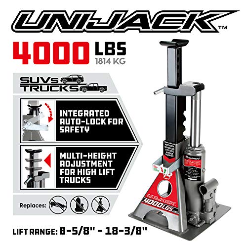 Powerbuilt 2 Ton UniJack Combination Hydraulic Bottle Jack / Jackstand in 1 Unit, Compact, Portable, Wide Base, for Unibody Sedans, CUVs, SUVs, Cars, - 620470 - size: 4000lb, Unijack