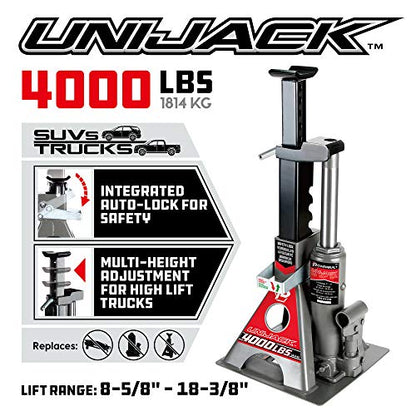 Powerbuilt 2 Ton UniJack Combination Hydraulic Bottle Jack / Jackstand in 1 Unit, Compact, Portable, Wide Base, for Unibody Sedans, CUVs, SUVs, Cars, - 620470 - size: 4000lb, Unijack