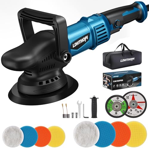 LDHTHOPI Dual Action Polisher, 980W 5/6 Inch, 9MM Random Orbital Buffer Polisher for Car Detailing, 2800-5800RMP, 6 Variable Speed Buffer Polisher with 8 Detachable Pads - size: 980W Dual Action Polisher