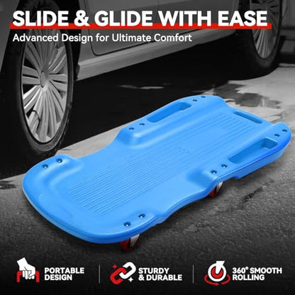 Auto Dynasty Universal 38" L X 20" W Blue Lightweight Rolling Mechanic Creeper Seat Repair Tool for Car Vehicle Home Warehouse - color: Blue