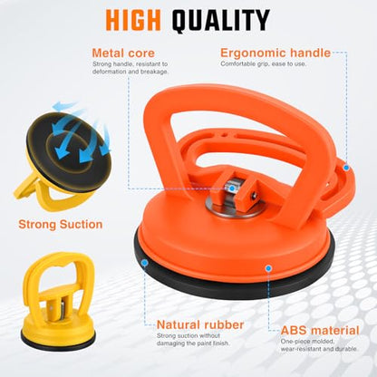 GOOACC Car Dent Puller 3 Pack Orange Yellow Powerful Suction Cup Puller with Handle Lifter Large & Small Pullers Paintless Dent Repair Tool Kit for Car Body Fridge Glass Tiles Screen Object Moving - color: Orange+Yellow