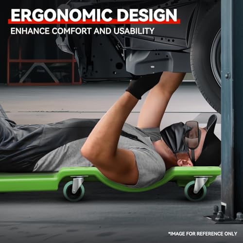 Auto Dynasty 40 Inches Mechanic Creeper, Automotive Garage Repair Low Profile Under Car Rolling Creeper with Padded Headrest, Plastic, Green - color: Green, size: 40" L