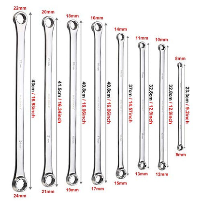 BULLTOOLS Extra Long Double Box End Wrench Set Chrome Vanadium Steel Aviation Wrenches Metric 8-24mm with Organizer Box (8-Piece) - size: 8mm-24mm 8 PCS