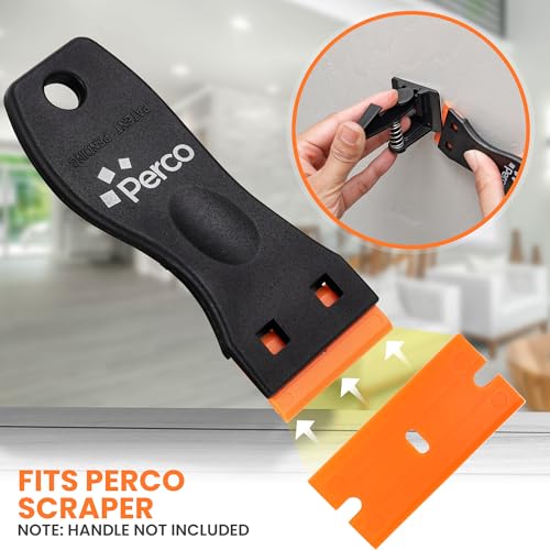 Perco Plastic Scraper Blade Refills - Durable, Rust-Free Double-Edged 1.5" Non-Scratch Razor Blades for Decals, Adhesives, Vinyl & More – Ideal for Cars, Glass & Delicate Surfaces - 10 Blades Per Box - size: Blade Refill