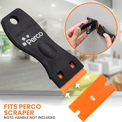 Perco Plastic Scraper Blade Refills - Durable, Rust-Free Double-Edged 1.5" Non-Scratch Razor Blades for Decals, Adhesives, Vinyl & More – Ideal for Cars, Glass & Delicate Surfaces - 10 Blades Per Box - size: Blade Refill