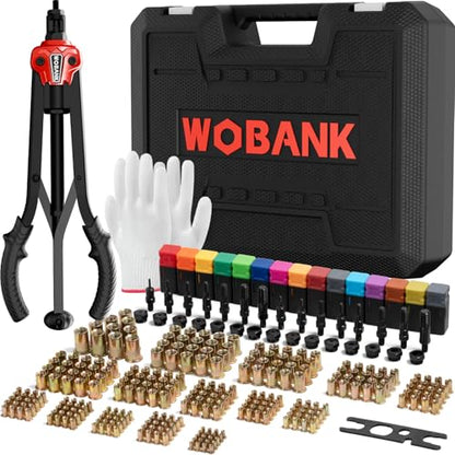 Rivet Nut Tool, 16" Heavy Duty Rivnut Tool Kit with 15PCS Metric/SAE Mandrels, 290PCS Rivet Nuts, Wrench, Gloves and Carrying Case, Auto Release Nut Design for Automotive, Construction & DIY - size: With 15 Mandrels & 290 Nuts