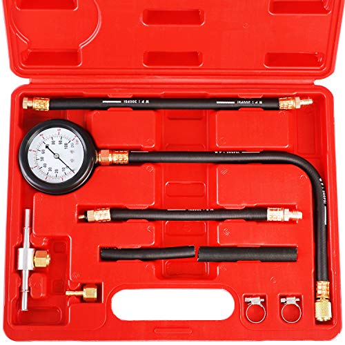 JIFETOR Fuel Injection Pump Pressure Tester Gauge Kit, Car Gasoline Gas Fuel Oil Injector Test Manometer Tool Set 0-100PSI, Universal for Auto Truck SUV Motorcycle ATV RV - color: Red Case