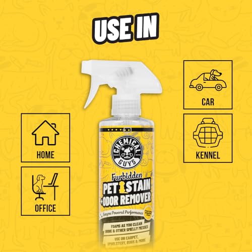 Chemical Guys Pet Mess Cleaning Kit, Furbidden Odor Eliminator 16 oz with Interior Detailing Brush Cleans, Pet Smells, Hair and Light Dirt for Cars Trucks SUVs Home Interiors and Upholstery Care - size: 16 Fl Oz + Brush