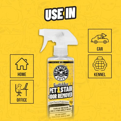Chemical Guys Pet Mess Cleaning Kit, Furbidden Odor Eliminator 16 oz with Interior Detailing Brush Cleans, Pet Smells, Hair and Light Dirt for Cars Trucks SUVs Home Interiors and Upholstery Care - size: 16 Fl Oz + Brush