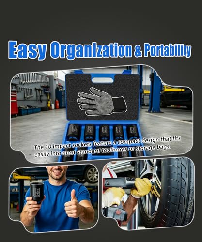 1/2" Drive Axle Nut Socket Set, 10PCS Metric Sockets 27-41mm | Heat Treated CR-MO, Deep Well Design, High Torque Impact Use, Truck Axles, Trailer Hubs, Wheel Bearing Service