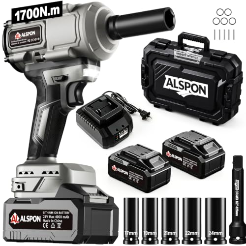 Cordless Impact Wrench 1/2 Inch, 1700N.m (1250 Ft-lbs) Torque | Brushless Motor, 21V Battery, 3-Mode Control, Sockets & Case for Car Repair - color: 1/2" Cordless Impact Wrench Black
