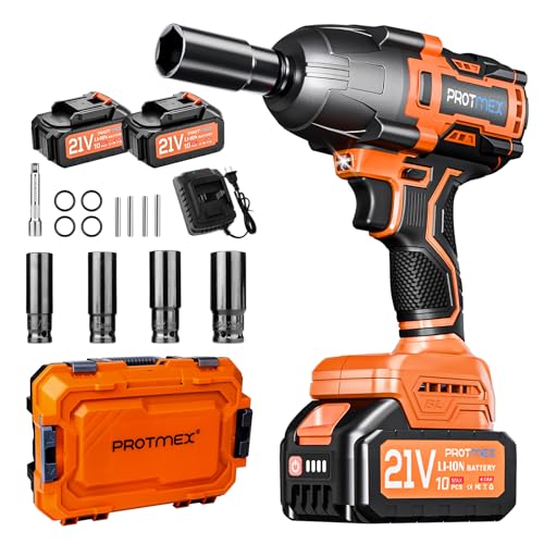 Protmex Cordless Impact Wrench, 900Ft-lbs (1200N.m) 1/2" Brushless Impact Gun, 21V High Torque Power Impact Driver, 2x4.0Ah Batteries Electric ImpactMotor Variable Speeds for Car/Pickup Truck/Mower
