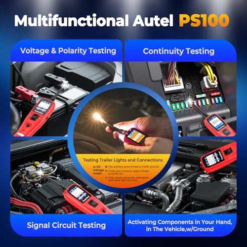 Autel PowerScan PS100 Automotive Circuit Tester 2.0, 12-24V Power Circuit Probe Tool, Electrical Short Open Circuit Finder, AC/DC/Resistance/Component/Signal/Test Light Automotive, 20ft Extension Cord