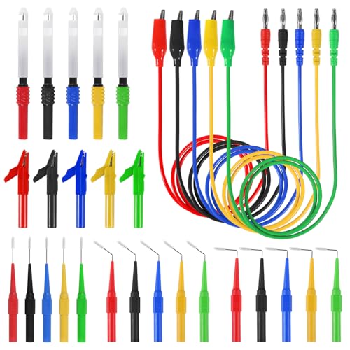30pcs Back Probe Kit Banana Plug to Copper Alligator Clips Automotive Test Leads Set, Insulation Wire Piercing Probes, Back Probe Pins Test Wires for Car Repairing Diagnostic Circuit Testing