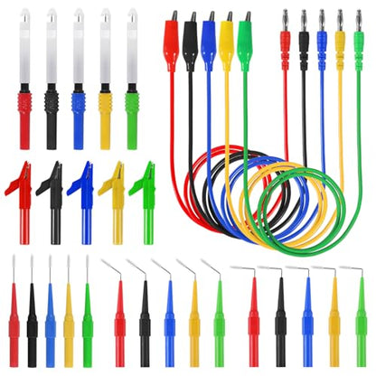 30pcs Back Probe Kit Banana Plug to Copper Alligator Clips Automotive Test Leads Set, Insulation Wire Piercing Probes, Back Probe Pins Test Wires for Car Repairing Diagnostic Circuit Testing