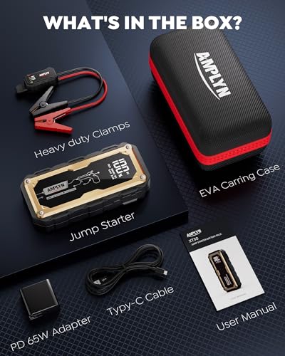 Car Jump Starter with 65W Quick Charger 24000mAh Battery Pack,12V Car Battery Jumper Starter Portable,LED Display,All Gas 12L Diesel Engine Booster,Jump Box with LED Light,Jump Cable - color: Gold