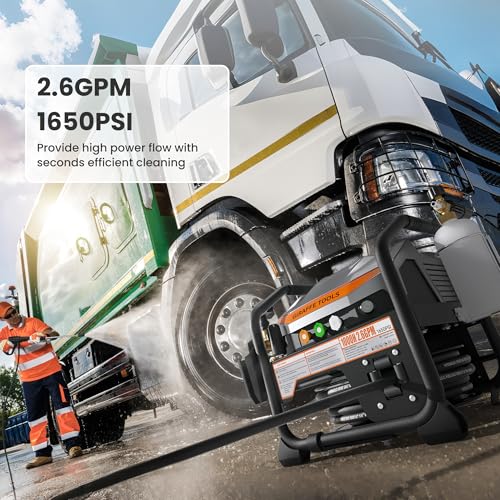 Giraffe Tools Crossfalls Retractable Pressure Washer Ultra, Max 2.6GPM 1650PSI with Brushless Motor, Wall Mount Electric Power Washer with 50ft Pressure Hoses, 4-Nozzle, Foam Cannon, Automatic Rewind - size: 50ft