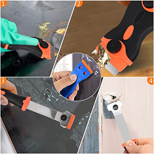 3 Pack Razor Blade Scraper Tool, with 50 Plastic & 30 Metal Razor Blades | Cleaning Scraper for Removing Label, Registration Sticker, Tint, Grease from Windshield, Appliance, Glass