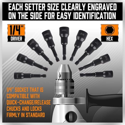 12-Piece Magnetic Nut Driver Set - Premium Impact Power Hex Nut Driver Drill Bit Master Kit, SAE & Metric, 1/4-Inch Quick-Change - style: 12-PC SAE & Metric (Universal Fit)