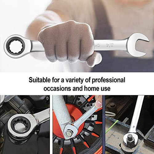 AIRAJ Combination Wrench Set,22-Piece Ratcheting Wrench Set,Long Open End,72-Tooth Ratchet Drive,CR-V Steel,Organizer With Tool Roll Bag,1/4"-3/4" & 6-18mm,SAE & Metric