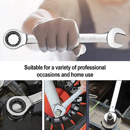 AIRAJ Combination Wrench Set,22-Piece Ratcheting Wrench Set,Long Open End,72-Tooth Ratchet Drive,CR-V Steel,Organizer With Tool Roll Bag,1/4"-3/4" & 6-18mm,SAE & Metric