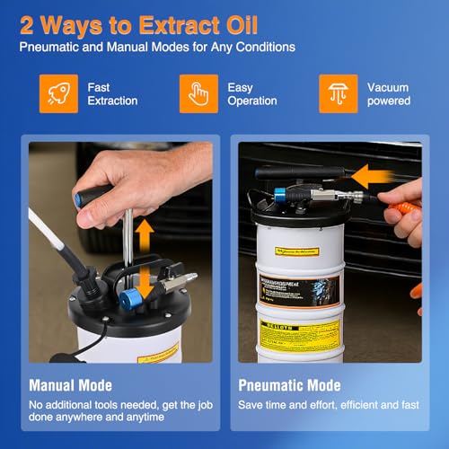GOOACC Oil Extractor Pump 6.5L Pneumatic Manual Fluid Extractor Pump for Oil Change Tool Kit with Dipstick and Suction Hose Oil Vacuum Pump Extractor for Automotive Boats Motorcycles Fluids Transfer - size: 6.5L Pneumatic/Manual